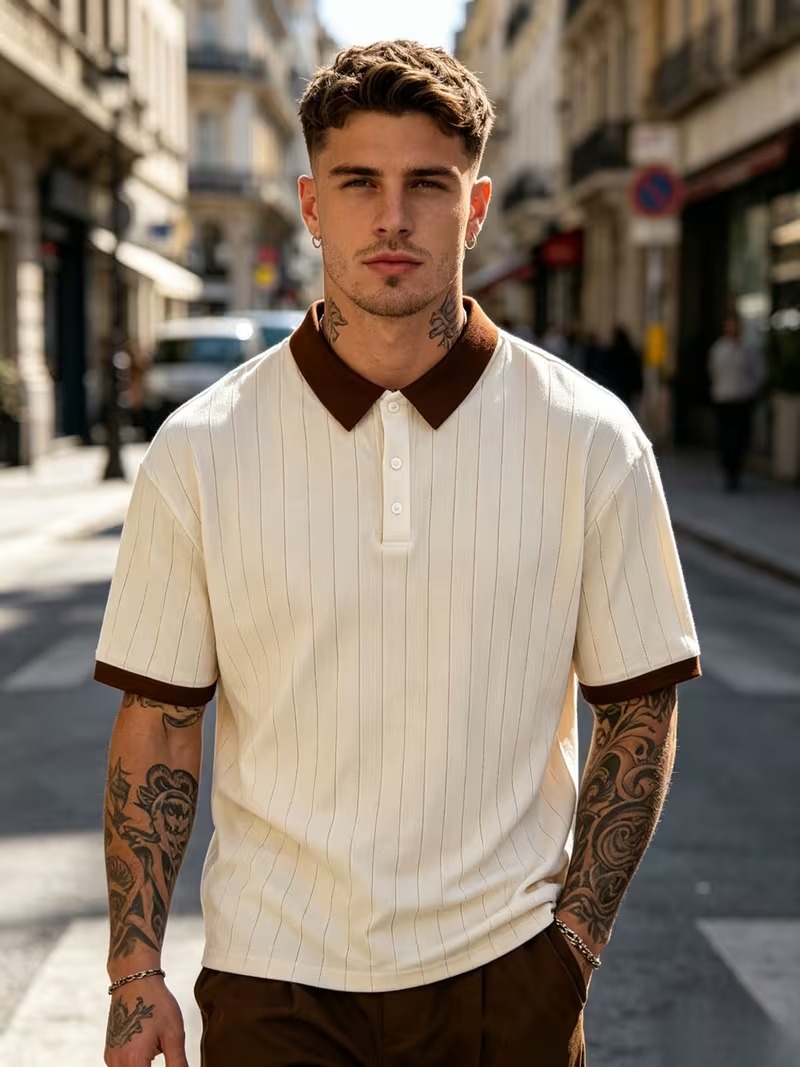 Men's Collar Textured Polo Shirt