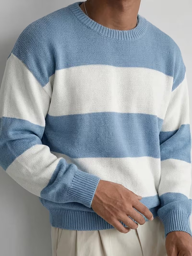 Men's Wide Stripe Drop Shoulder Knit Pullover