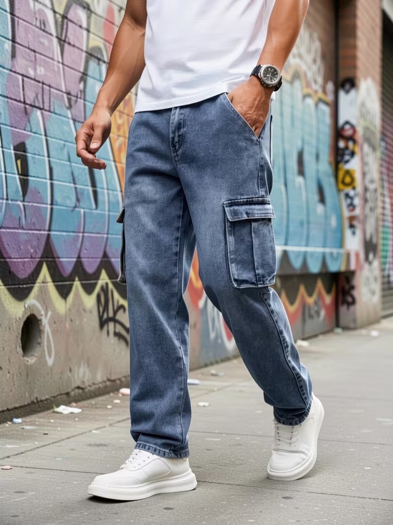 Men's Relaxed Cargo Pocket Denim Jeans