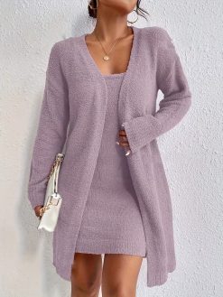 Women's Plush Cardigan and Mini Dress Lounge Set