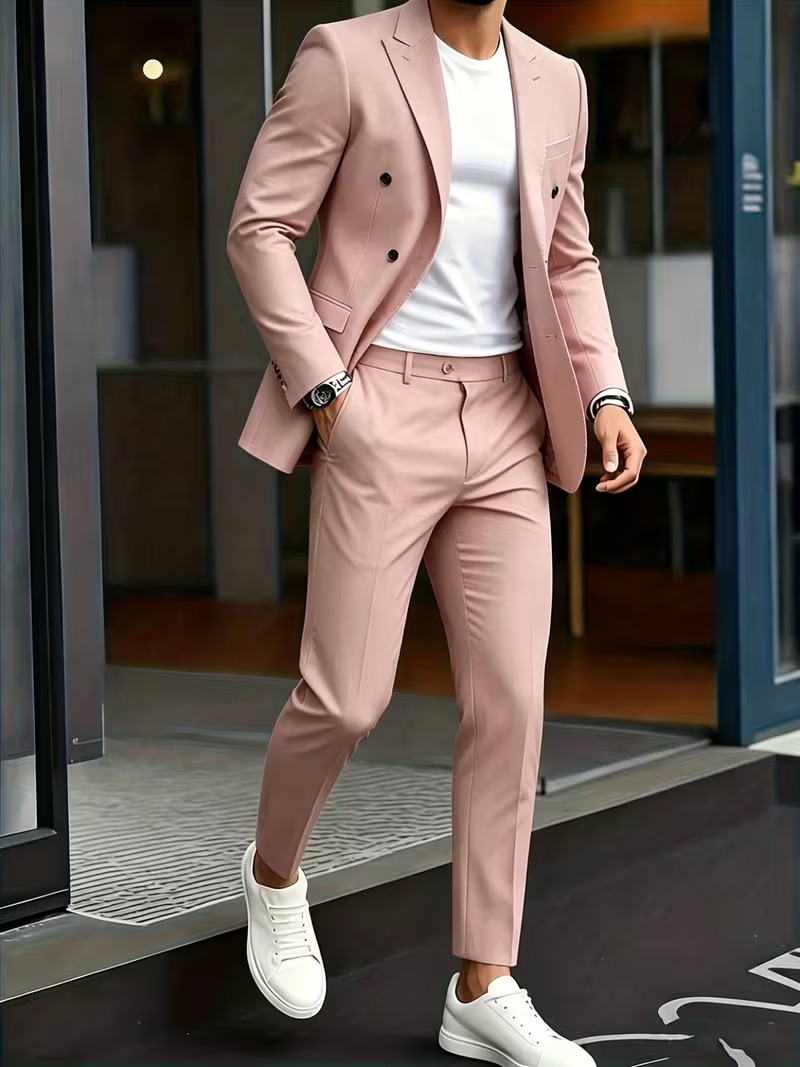 Men's Double-Breasted Smart-Casual 2 Piece Suit